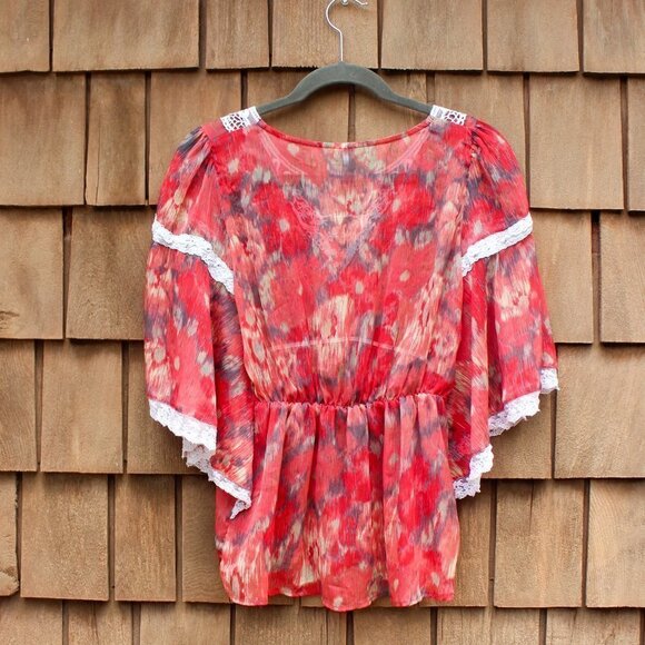 Free People Daydreamer Kimono Style Embroidered Top Lace Sheer Peasant Blouse S - Picture 8 of 9